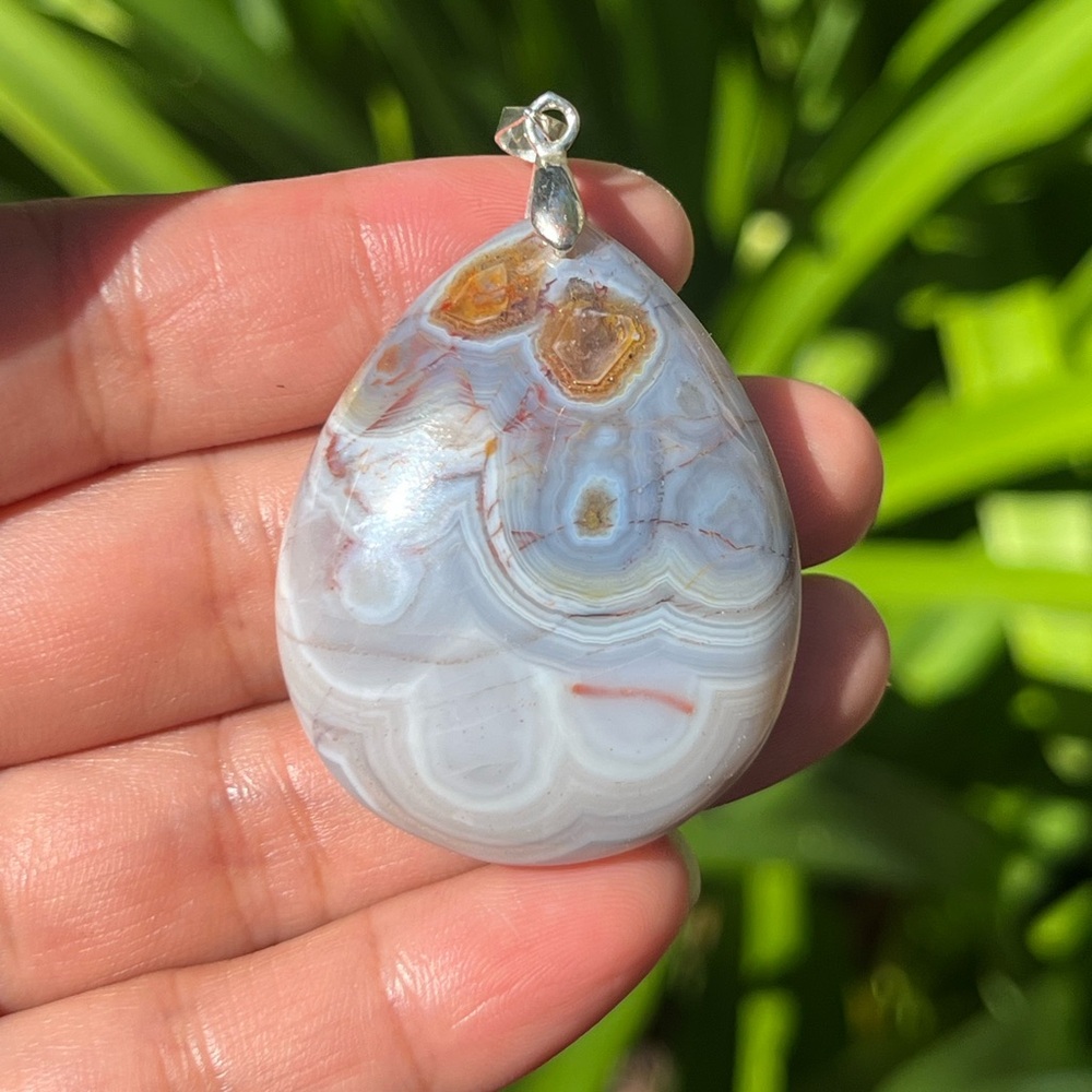 Silver plated‎ teardrop druzy dream amethyst pendant 0343